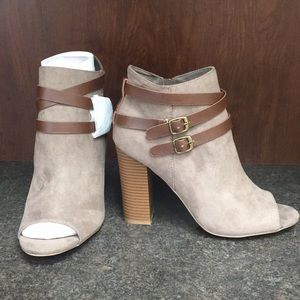 Peep toe suede booties